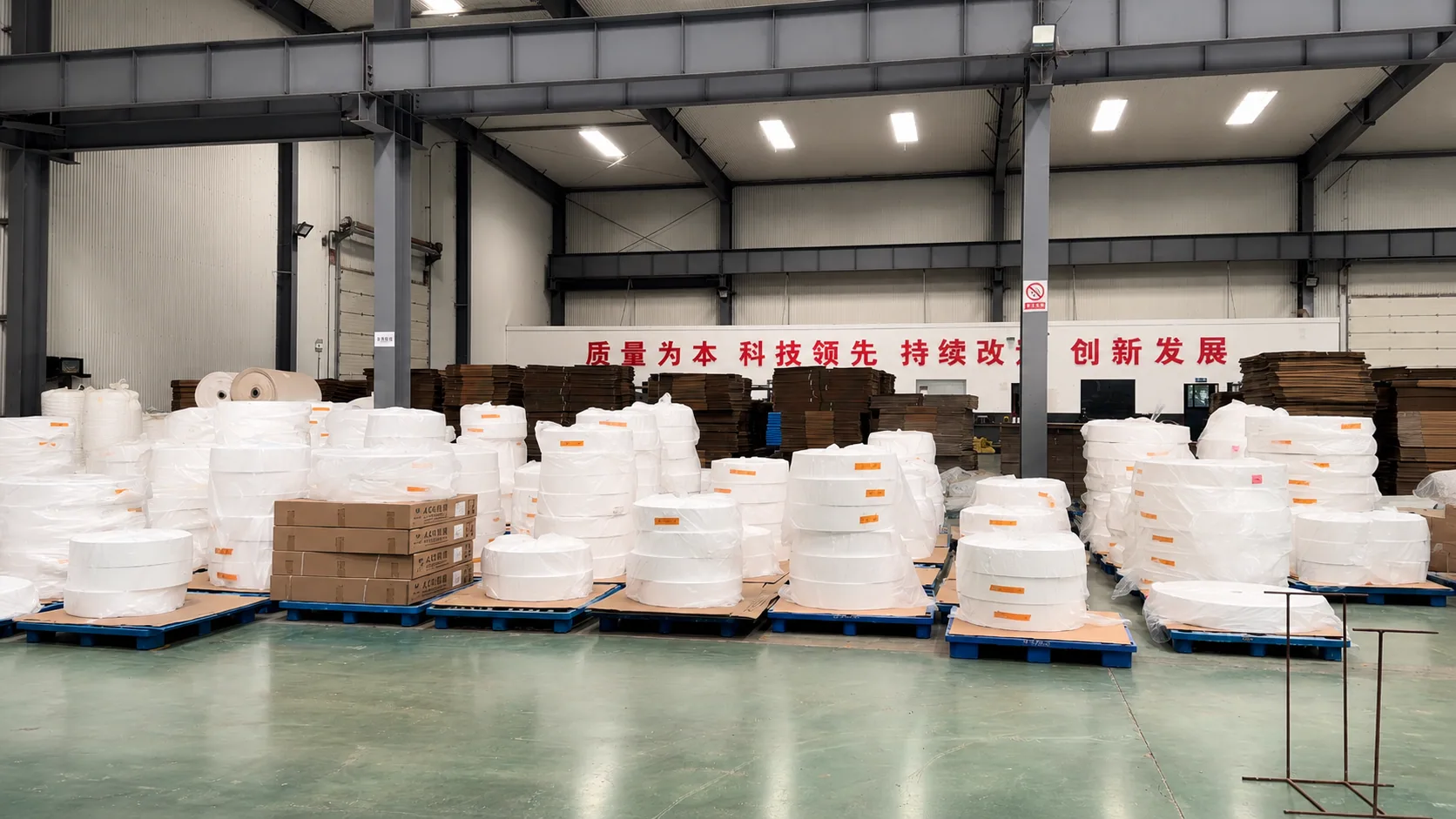 Finished AGM separator rolls in warehouse